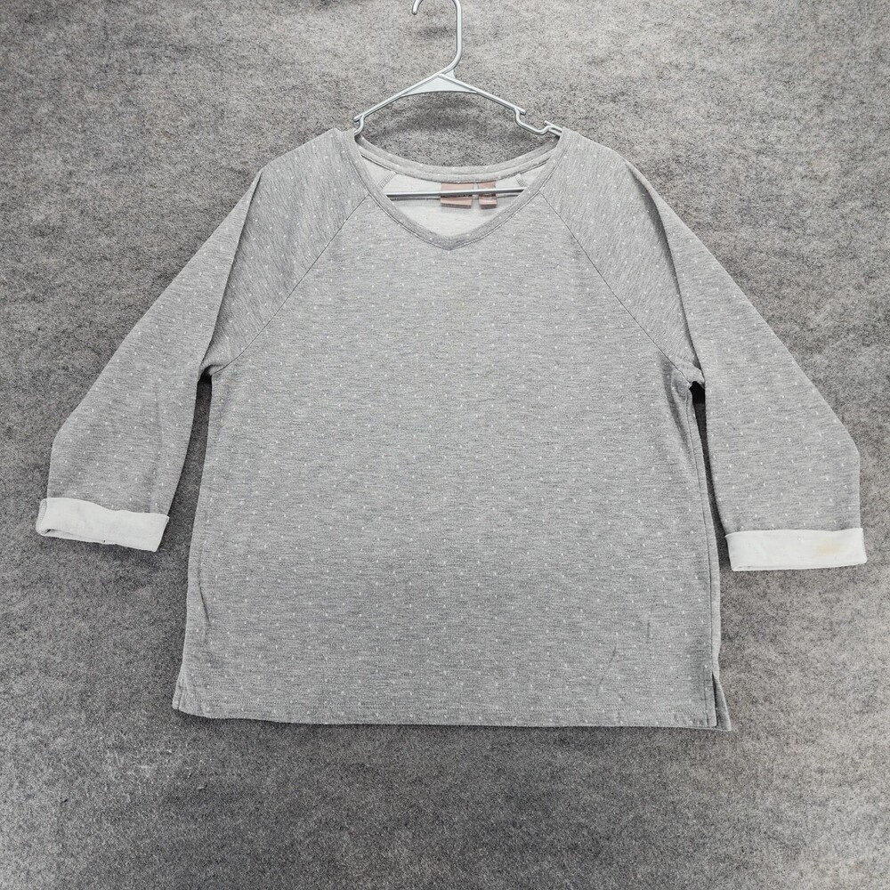 Chicos Shirt Womens 2 3/4 Sleeve Gray Polka Dot